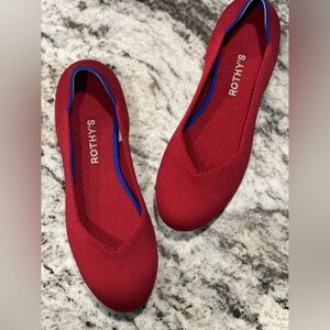 Rothy's Red Knit Flats with Blue Trim
